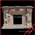 Yellow Color Indoor Decorative Fireplace Frame, Stone Mantel Fireplace With Statue